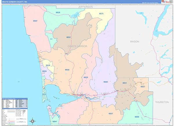 Grays Harbor County, WA Wall Map Color Cast Style